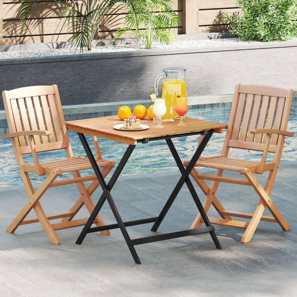 Klappbarer Beistelltisch aus Akazienholz Wetterfester Balkontisch Quadratischer Esstisch 70 x 70 x 73 cm