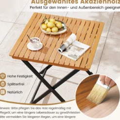 Klappbarer Beistelltisch aus Akazienholz Wetterfester Balkontisch Quadratischer Esstisch 70 x 70 x 73 cm