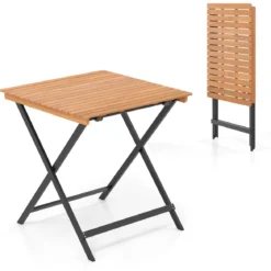 Klappbarer Beistelltisch aus Akazienholz Wetterfester Balkontisch Quadratischer Esstisch 70 x 70 x 73 cm