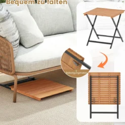 Klappbarer Beistelltisch aus Akazienholz Wetterfester Balkontisch Quadratischer Esstisch 70 x 70 x 73 cm