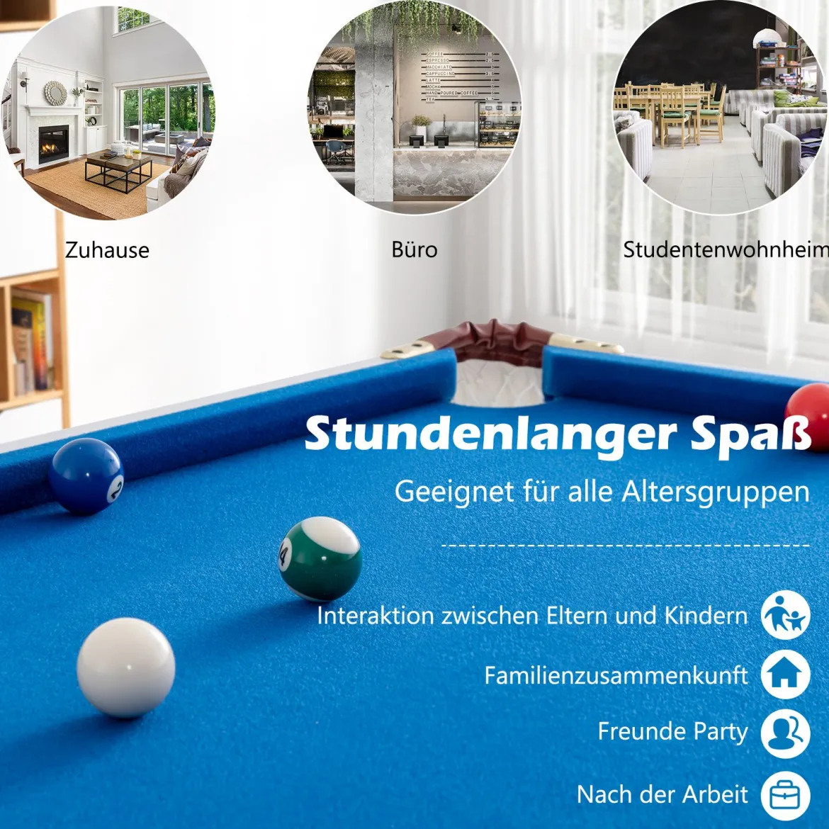 Klappbarer Billardtisch mit 2 Queues & 2 Kreiden & Dreieck & Bürste Billiard Tisch mit Zubehörset Blau
