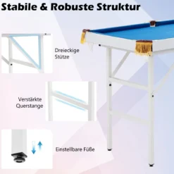 Klappbarer Billardtisch mit 2 Queues & 2 Kreiden & Dreieck & Bürste Billiard Tisch mit Zubehörset Blau