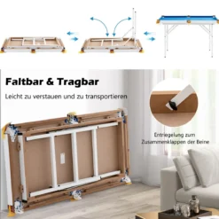 Klappbarer Billardtisch mit 2 Queues & 2 Kreiden & Dreieck & Bürste Billiard Tisch mit Zubehörset Blau