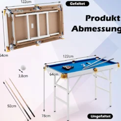 Klappbarer Billardtisch mit 2 Queues & 2 Kreiden & Dreieck & Bürste Billiard Tisch mit Zubehörset Blau