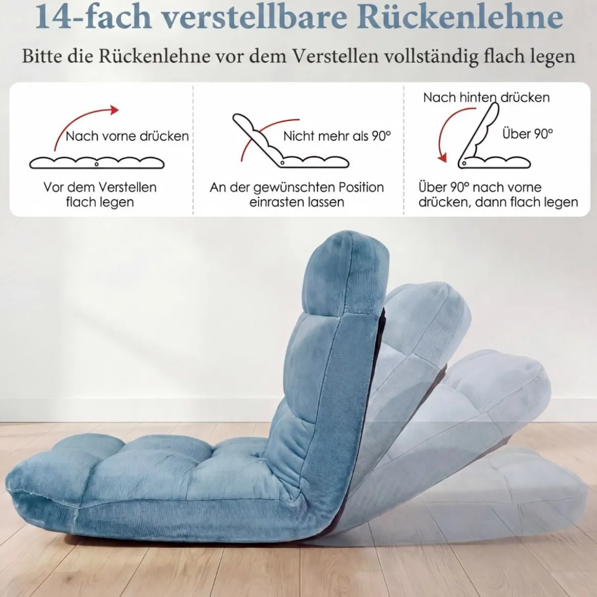 Klappbarer Bodenstuhl Bodensessel mit Verstellbarer Rückenlehne & Hochdichtem Schaumstoff Farbe wählbar
