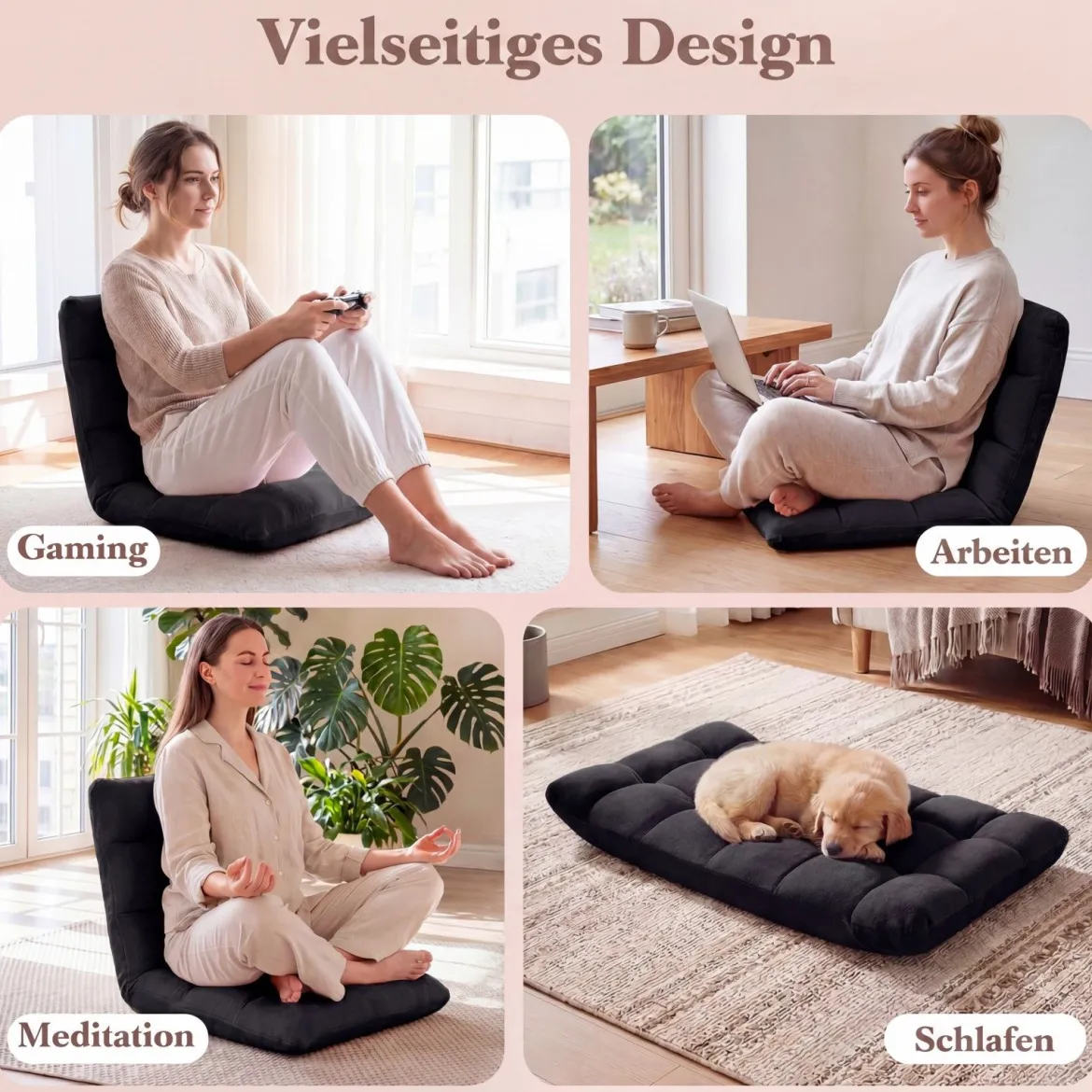 Klappbarer Bodenstuhl Bodensessel mit Verstellbarer Rückenlehne & Hochdichtem Schaumstoff Farbe wählbar
