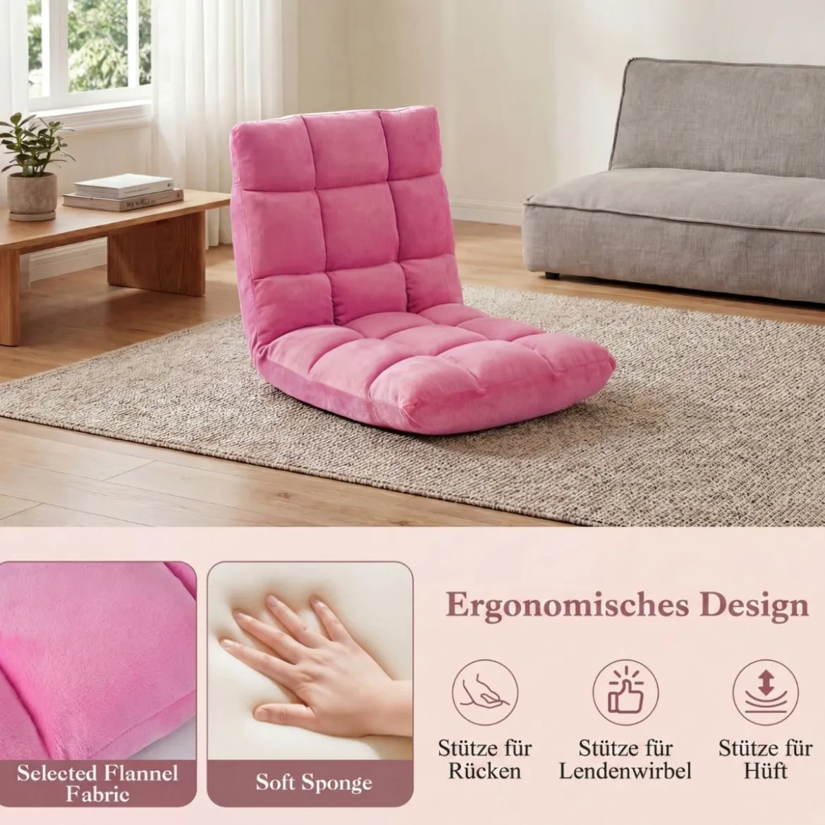 Klappbarer Bodenstuhl Bodensessel mit Verstellbarer Rückenlehne & Hochdichtem Schaumstoff Farbe wählbar