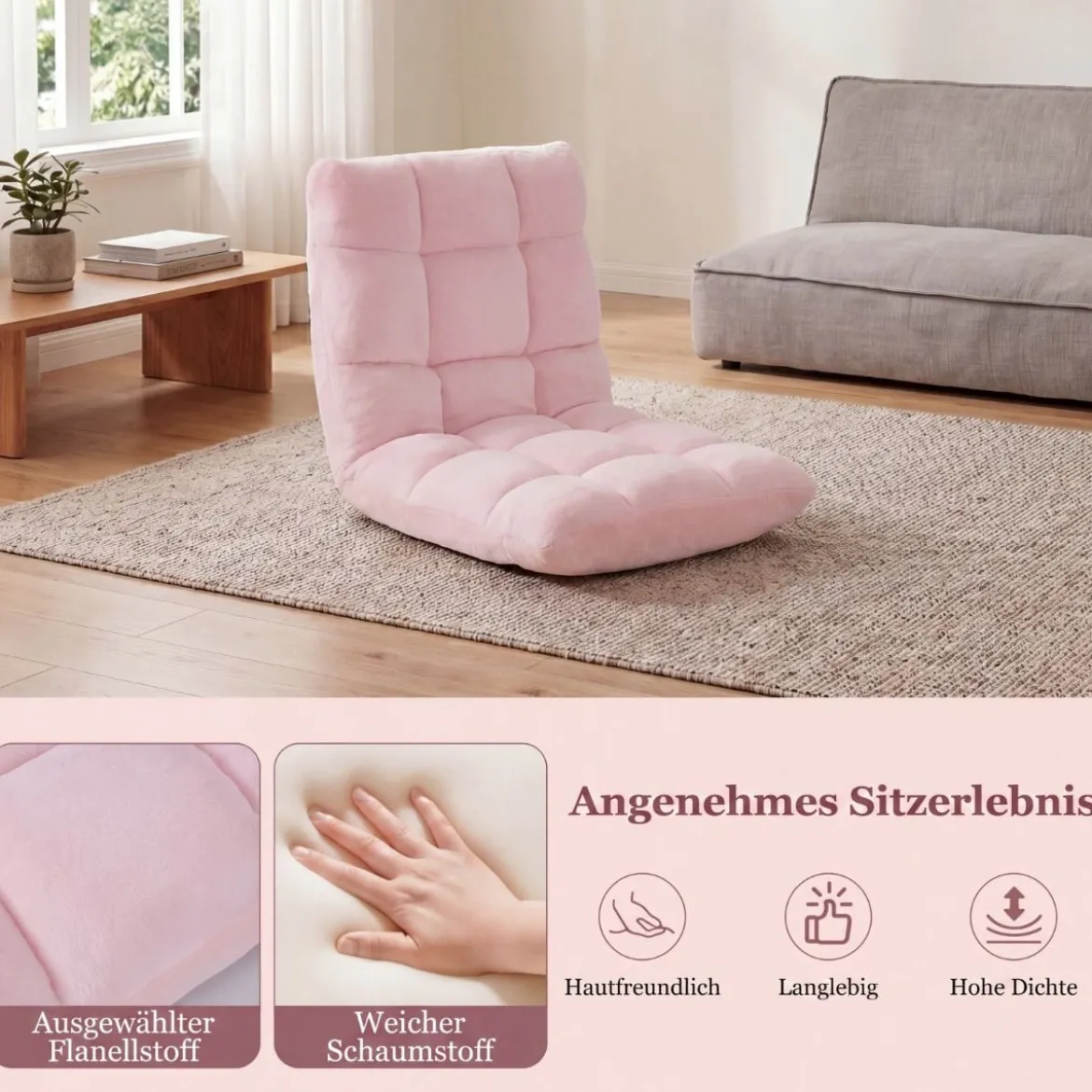 Klappbarer Bodenstuhl Bodensessel mit Verstellbarer Rückenlehne & Hochdichtem Schaumstoff Farbe wählbar