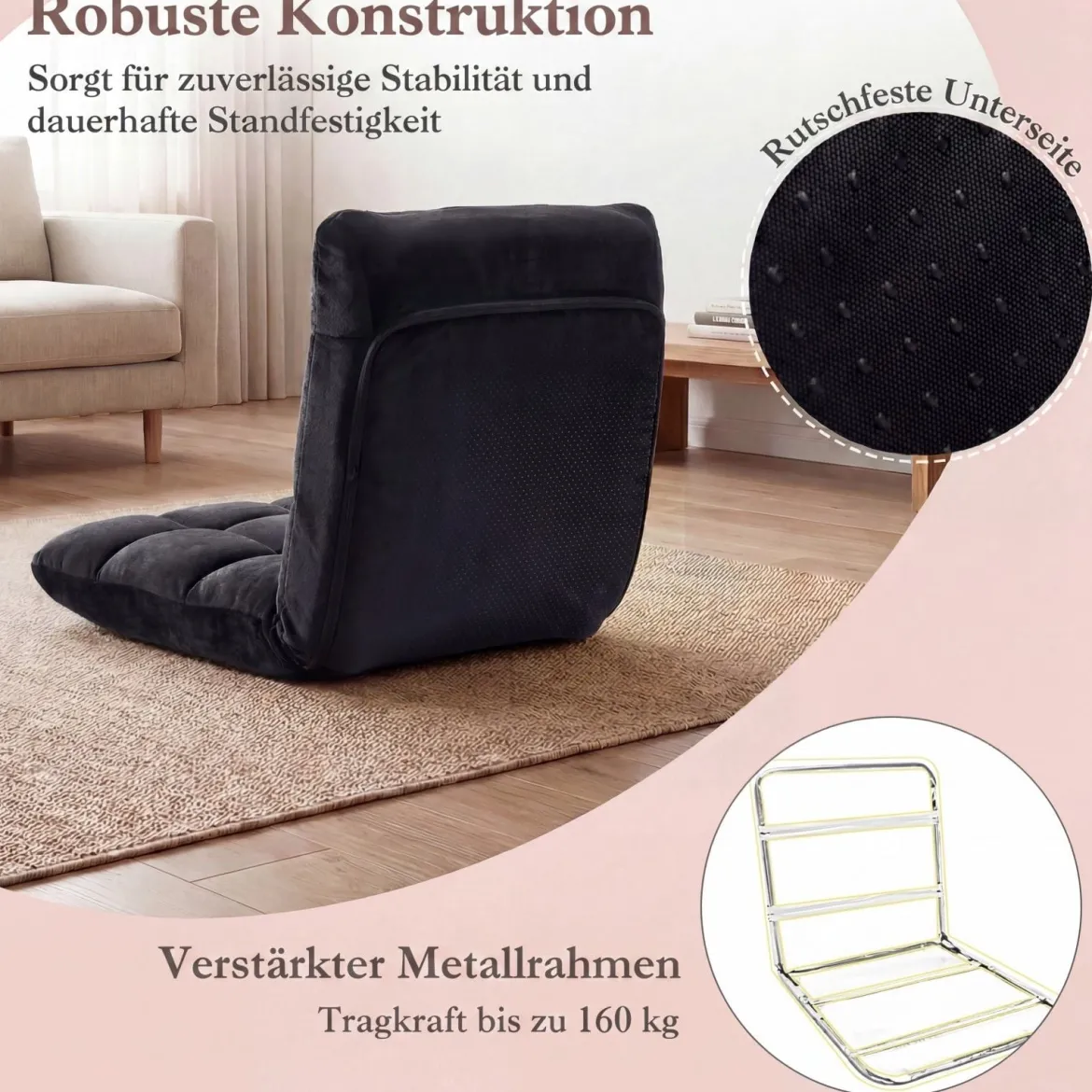 Klappbarer Bodenstuhl Bodensessel mit Verstellbarer Rückenlehne & Hochdichtem Schaumstoff Farbe wählbar