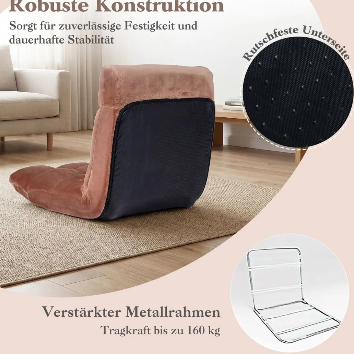 Klappbarer Bodenstuhl Bodensessel mit Verstellbarer Rückenlehne & Hochdichtem Schaumstoff Farbe wählbar