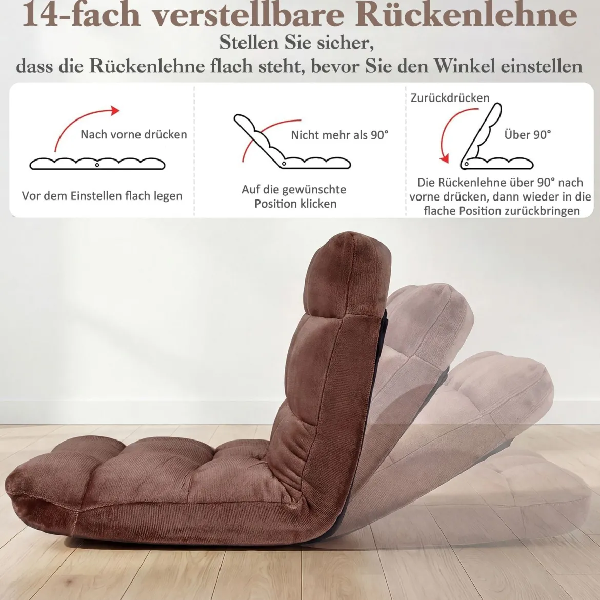 Klappbarer Bodenstuhl Bodensessel mit Verstellbarer Rückenlehne & Hochdichtem Schaumstoff Farbe wählbar