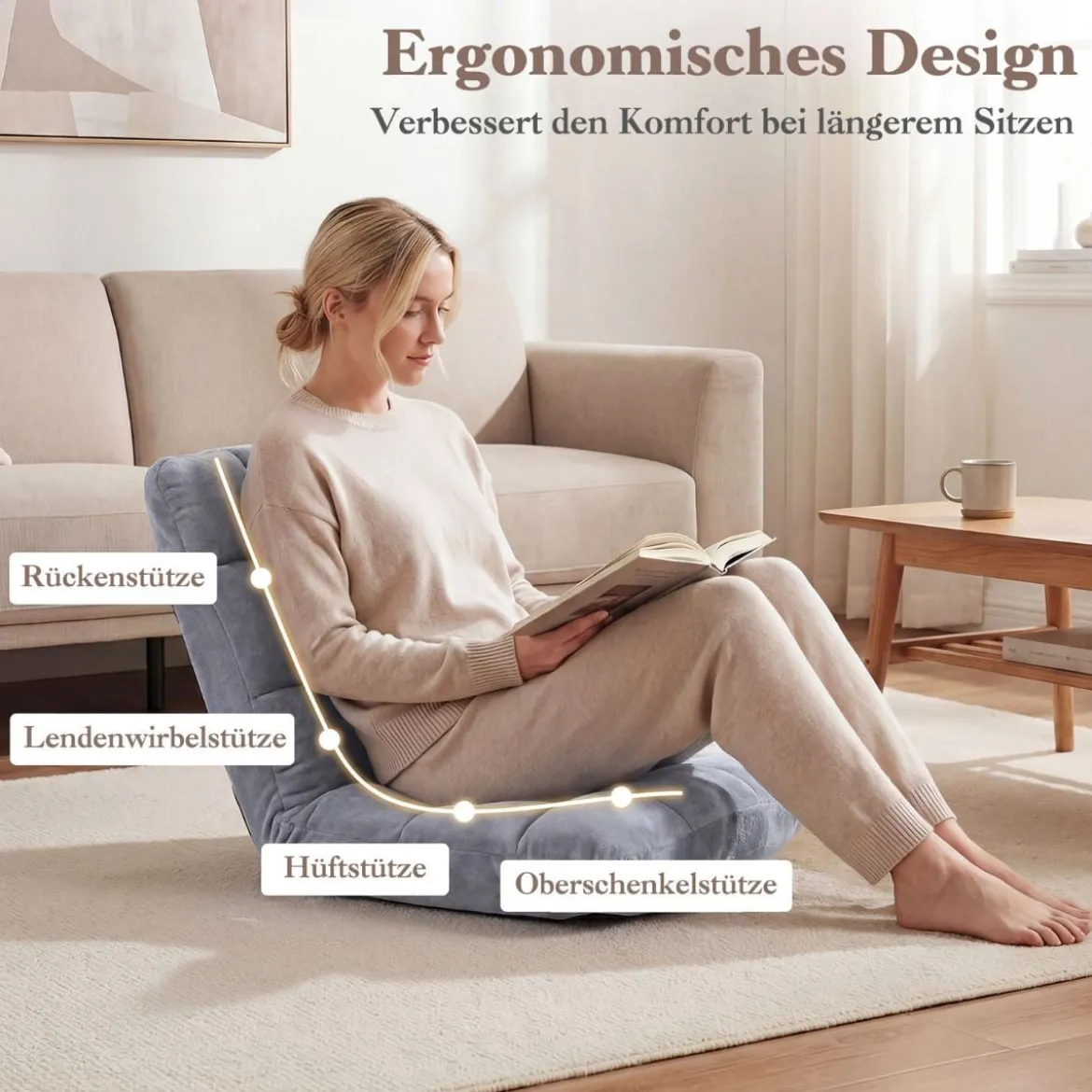 Klappbarer Bodenstuhl Bodensessel mit Verstellbarer Rückenlehne & Hochdichtem Schaumstoff Farbe wählbar