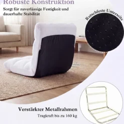Klappbarer Bodenstuhl Bodensessel mit Verstellbarer Rückenlehne & Hochdichtem Schaumstoff 66,5 x 53 x 53 cm