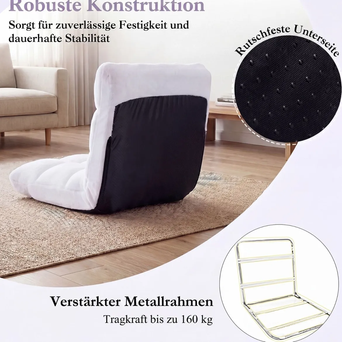 Klappbarer Bodenstuhl Bodensessel mit Verstellbarer Rückenlehne & Hochdichtem Schaumstoff 66,5 x 53 x 53 cm