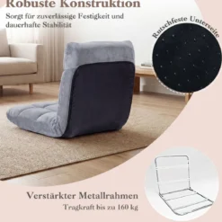 Klappbarer Bodenstuhl Bodensessel mit Verstellbarer Rückenlehne & Hochdichtem Schaumstoff 66,5 x 53 x 53 cm