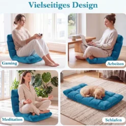 Klappbarer Bodenstuhl Bodensessel mit Verstellbarer Rückenlehne & Hochdichtem Schaumstoff 66,5 x 53 x 53 cm