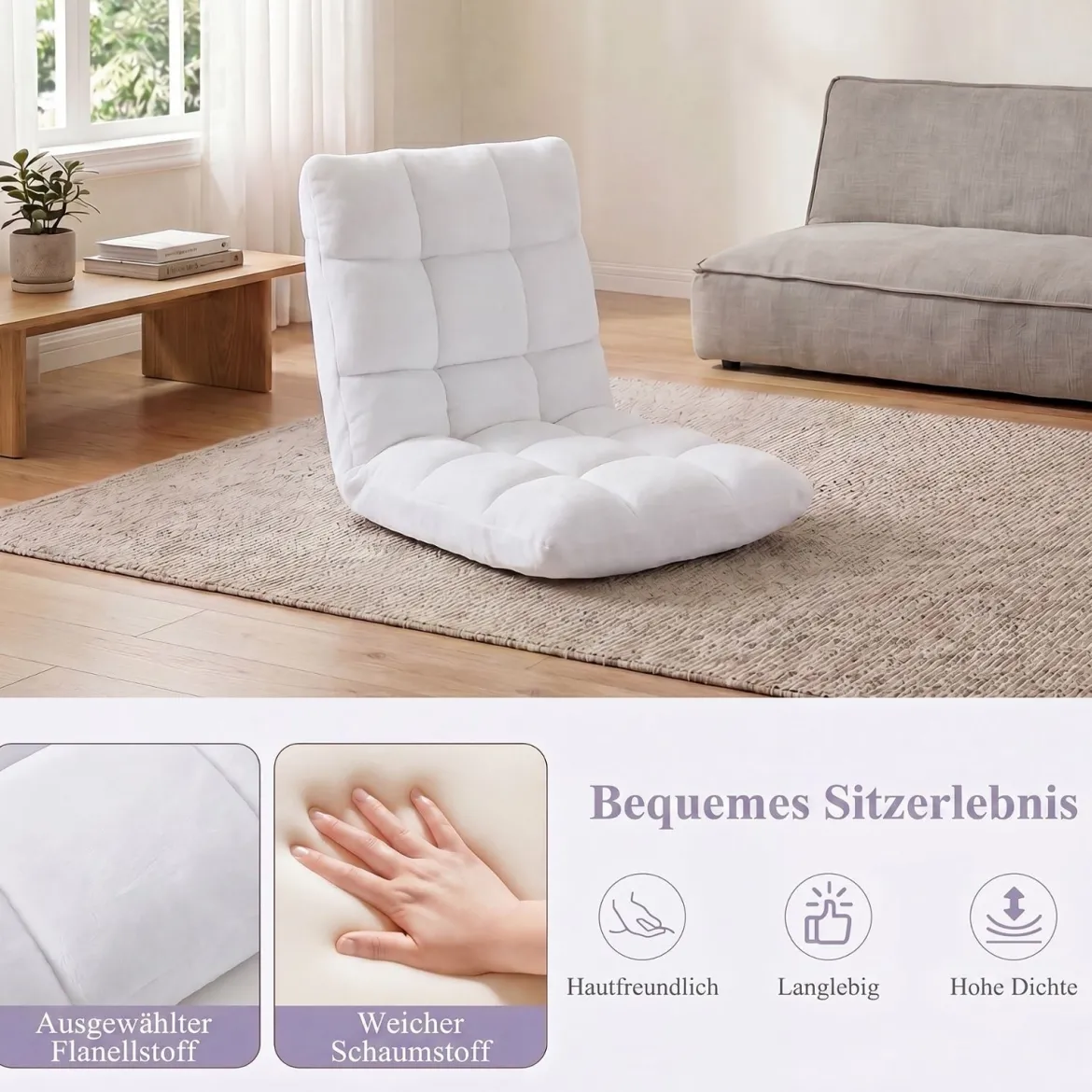 Klappbarer Bodenstuhl Bodensessel mit Verstellbarer Rückenlehne & Hochdichtem Schaumstoff 66,5 x 53 x 53 cm