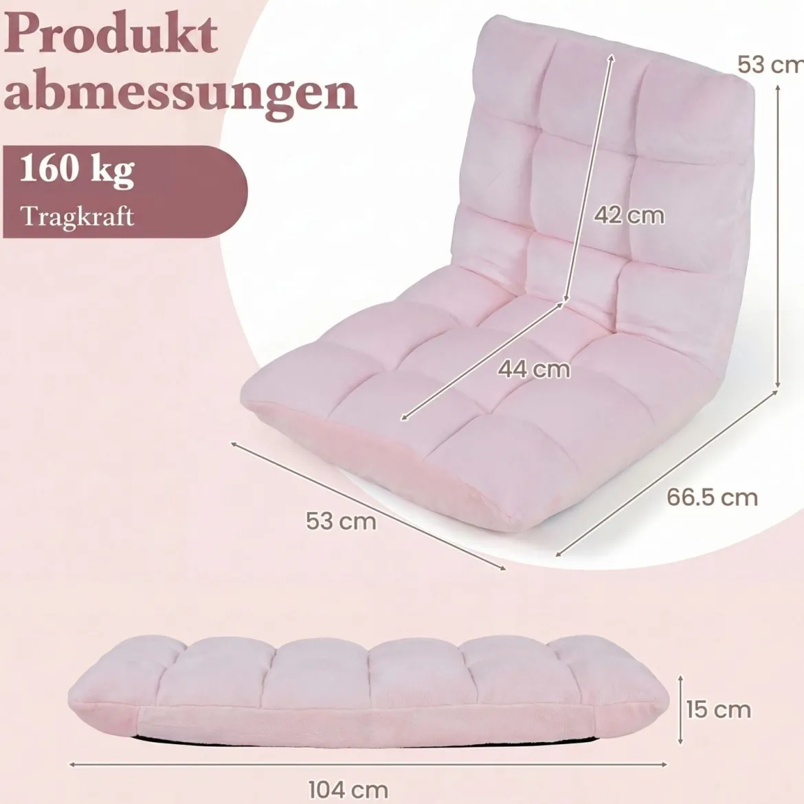 Klappbarer Bodenstuhl Bodensessel mit Verstellbarer Rückenlehne & Hochdichtem Schaumstoff 66,5 x 53 x 53 cm