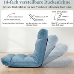 Klappbarer Bodenstuhl Bodensessel mit Verstellbarer Rückenlehne & Hochdichtem Schaumstoff 66,5 x 53 x 53 cm