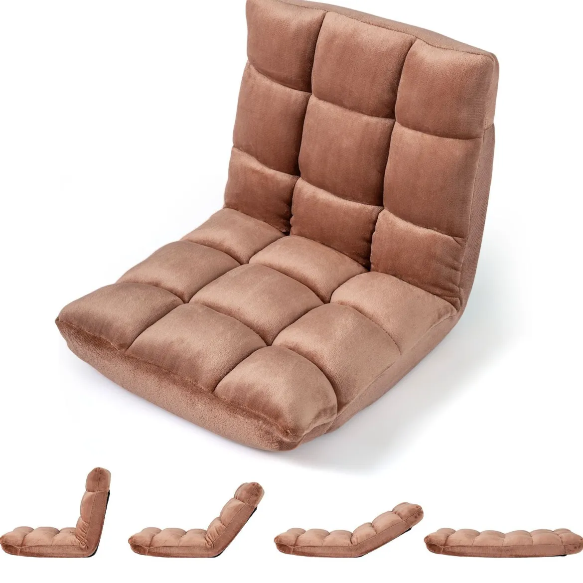 Klappbarer Bodenstuhl Bodensessel mit Verstellbarer Rückenlehne & Hochdichtem Schaumstoff 66,5 x 53 x 53 cm