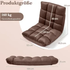 Klappbarer Bodenstuhl Bodensessel mit Verstellbarer Rückenlehne & Hochdichtem Schaumstoff 66,5 x 53 x 53 cm