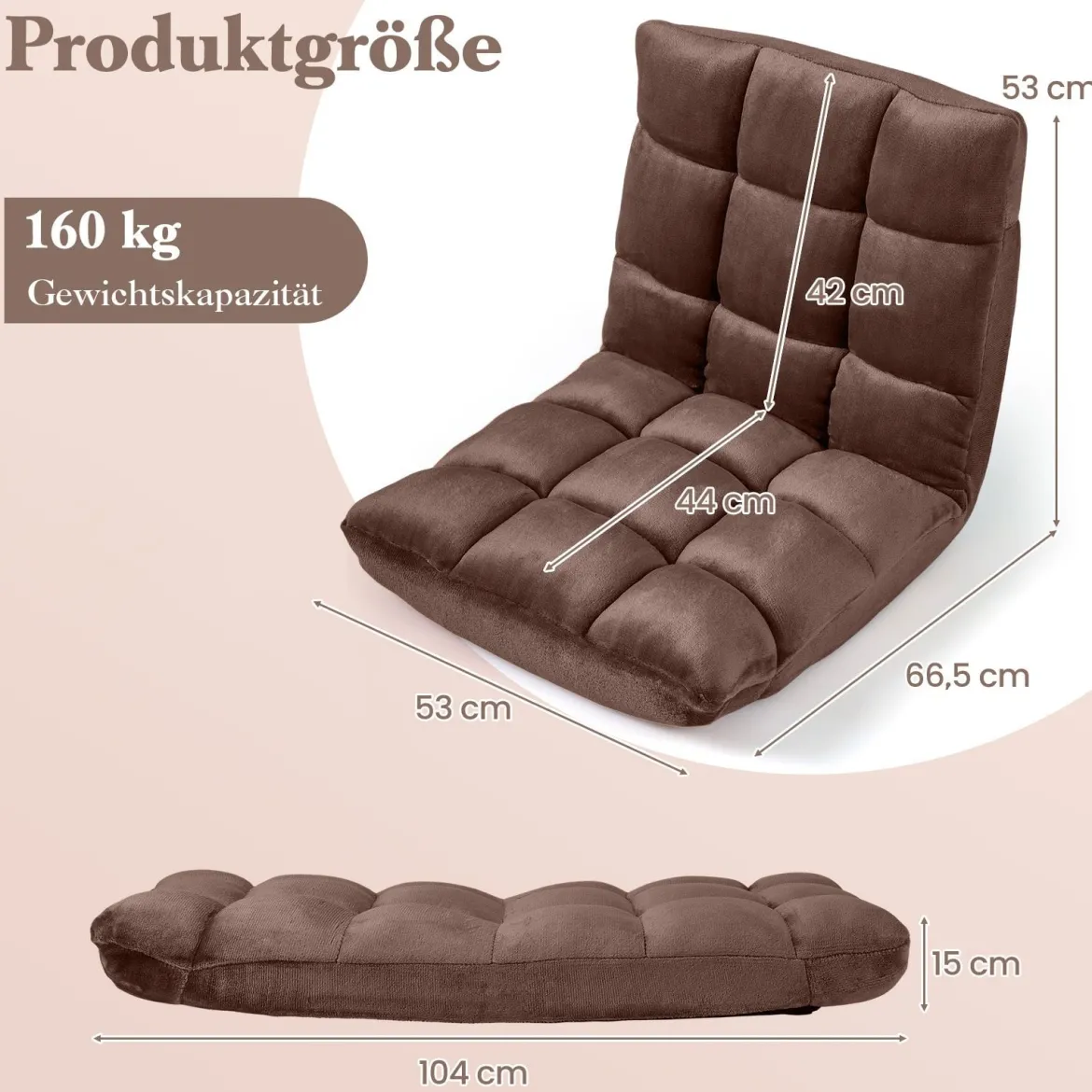 Klappbarer Bodenstuhl Bodensessel mit Verstellbarer Rückenlehne & Hochdichtem Schaumstoff 66,5 x 53 x 53 cm