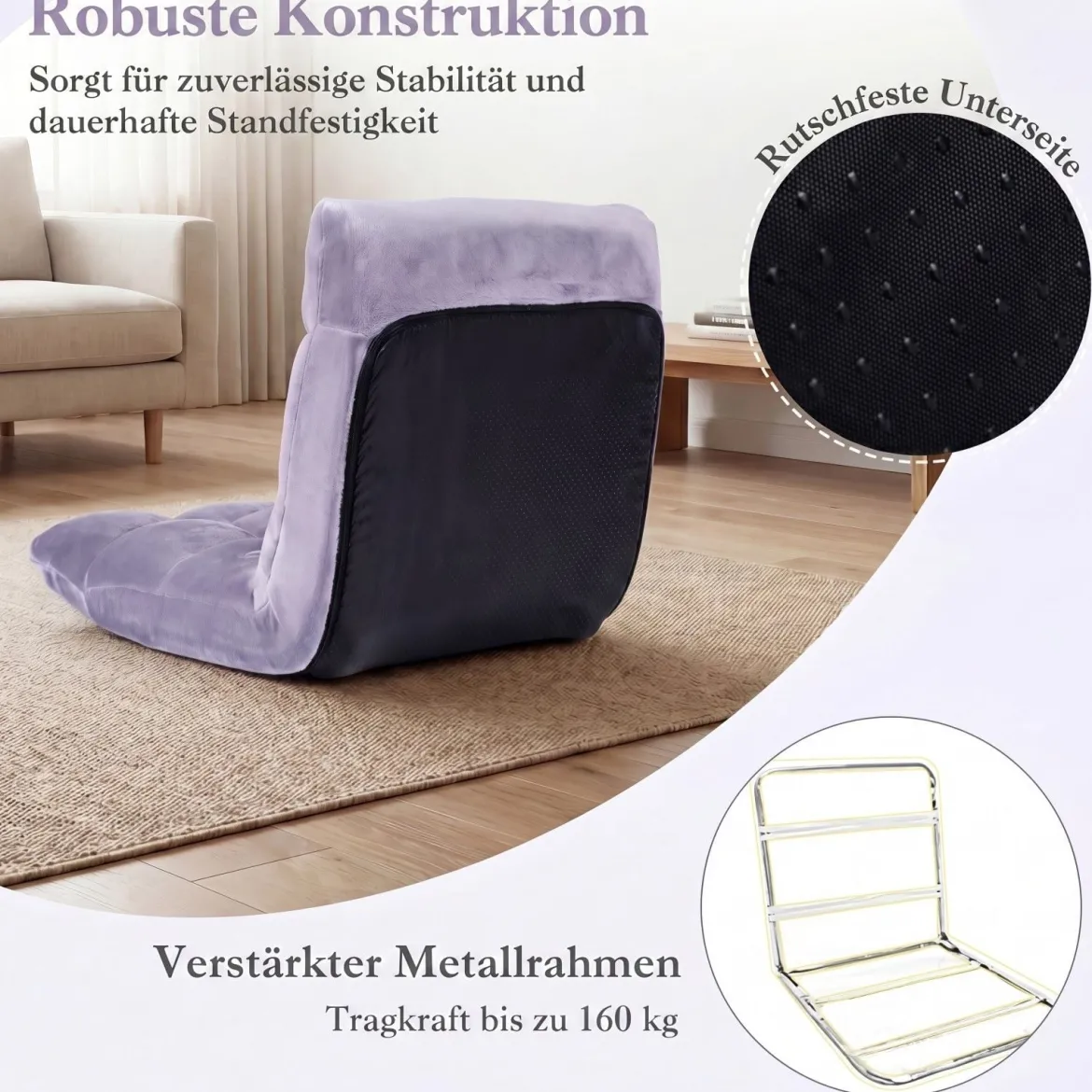 Klappbarer Bodenstuhl Bodensessel mit Verstellbarer Rückenlehne & Hochdichtem Schaumstoff 66,5 x 53 x 53 cm