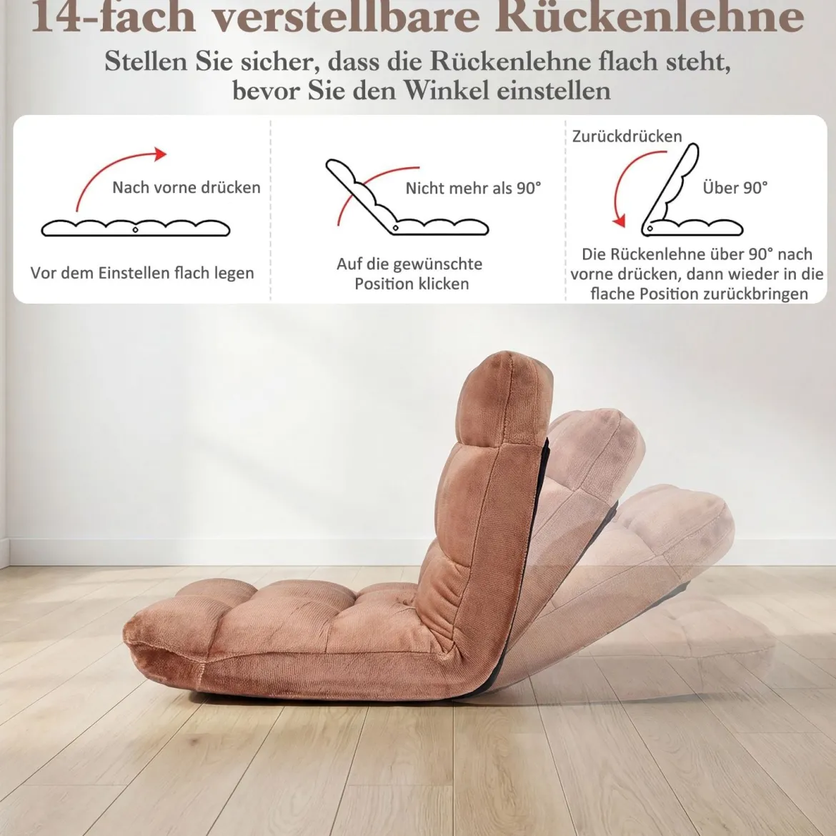 Klappbarer Bodenstuhl Bodensessel mit Verstellbarer Rückenlehne & Hochdichtem Schaumstoff 66,5 x 53 x 53 cm