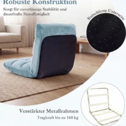Klappbarer Bodenstuhl Bodensessel mit Verstellbarer Rückenlehne & Hochdichtem Schaumstoff 66,5 x 53 x 53 cm
