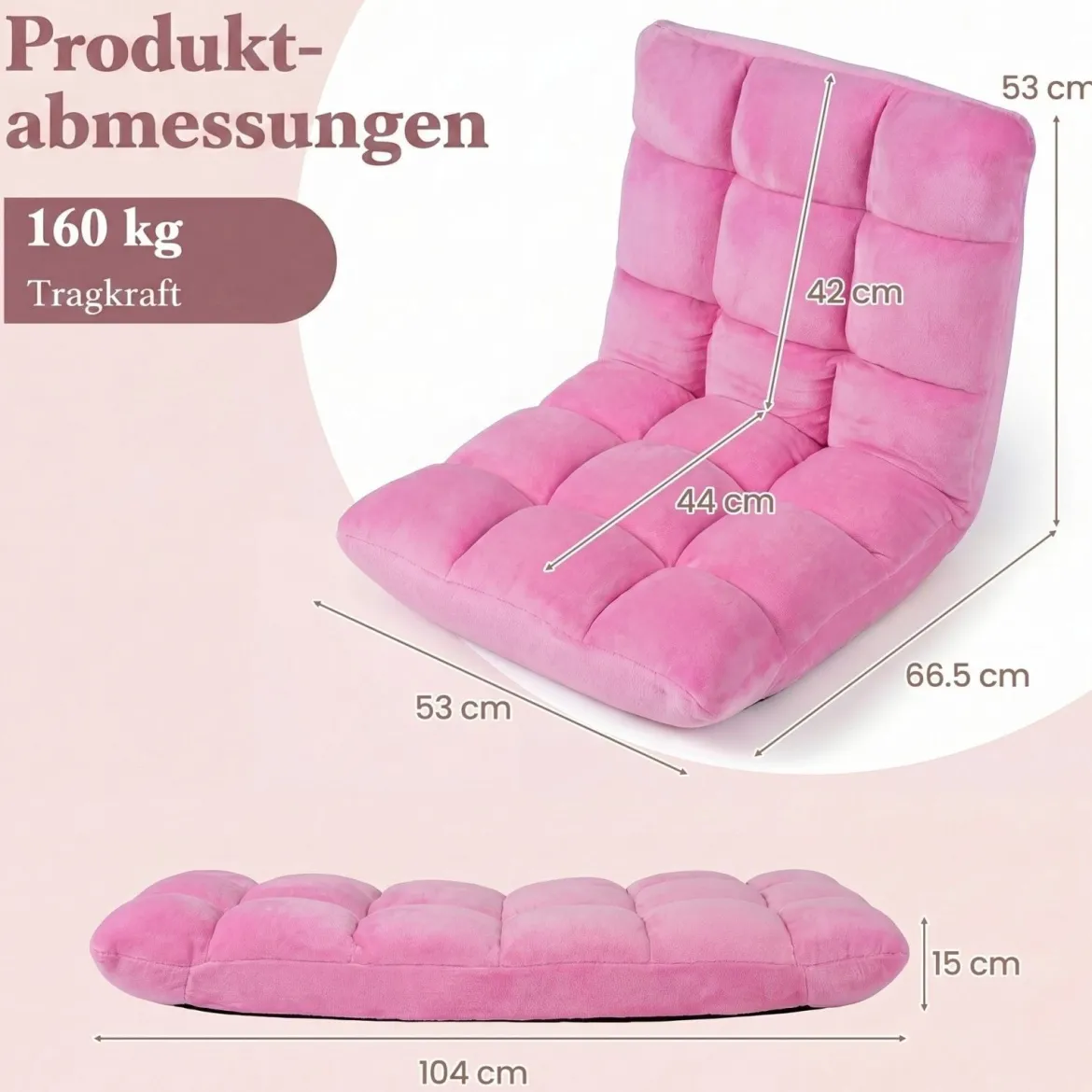 Klappbarer Bodenstuhl Bodensessel mit Verstellbarer Rückenlehne & Hochdichtem Schaumstoff 66,5 x 53 x 53 cm
