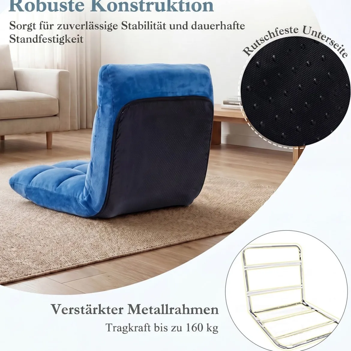 Klappbarer Bodenstuhl Bodensessel mit Verstellbarer Rückenlehne & Hochdichtem Schaumstoff 66,5 x 53 x 53 cm