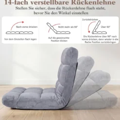 Klappbarer Bodenstuhl Bodensessel mit Verstellbarer Rückenlehne & Hochdichtem Schaumstoff 66,5 x 53 x 53 cm