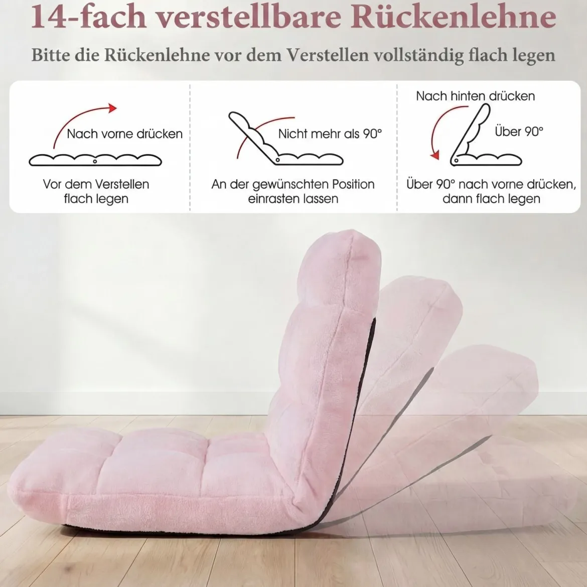 Klappbarer Bodenstuhl Bodensessel mit Verstellbarer Rückenlehne & Hochdichtem Schaumstoff 66,5 x 53 x 53 cm