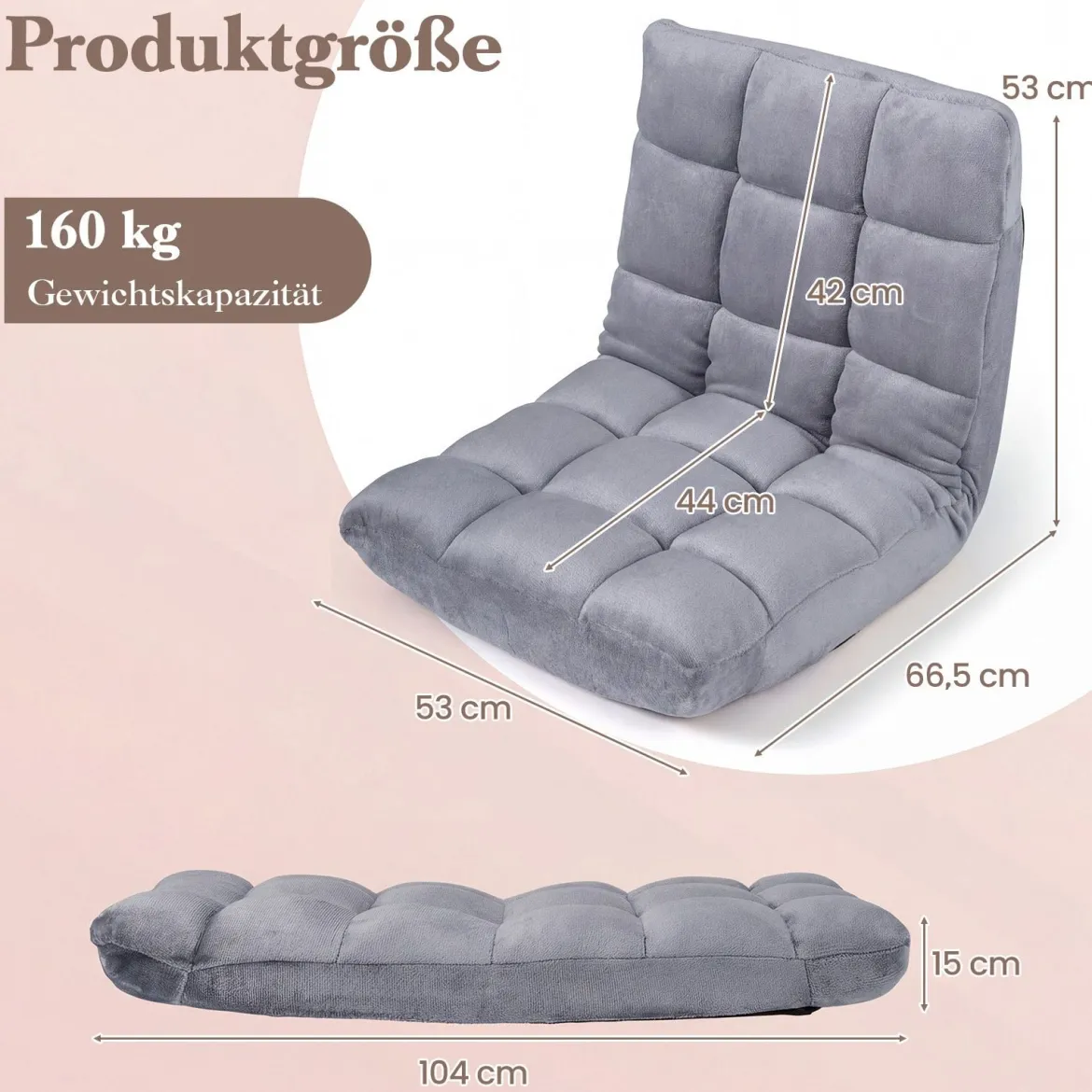 Klappbarer Bodenstuhl Bodensessel mit Verstellbarer Rückenlehne & Hochdichtem Schaumstoff 66,5 x 53 x 53 cm