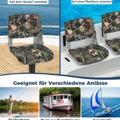 Klappbarer Bootssitz mit Niedriger Rückenlehne Bootsstuhl Gepolsterter Steuerstuhl 50 x 50 x 47 cm