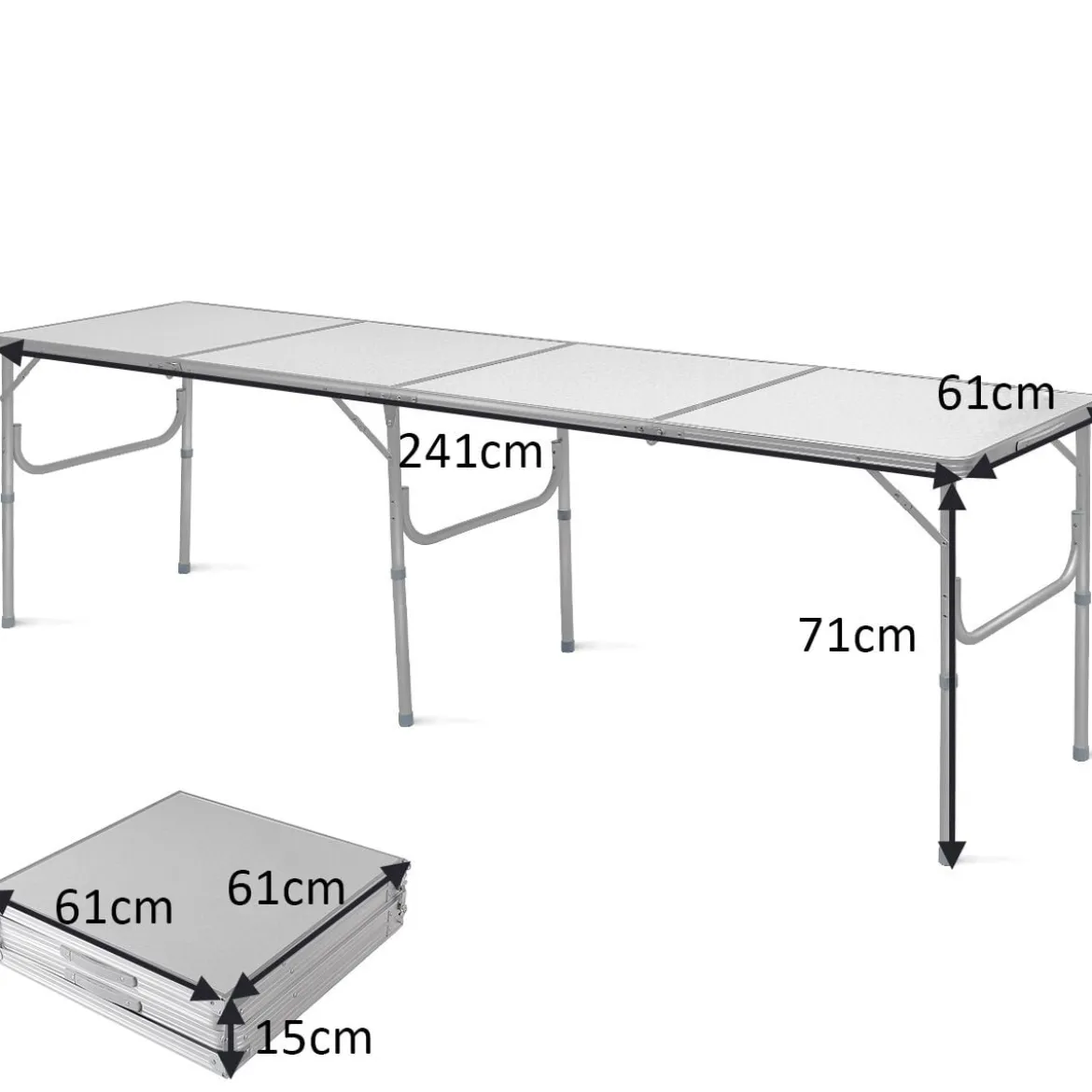 klappbarer Campingrtisch Aluminium Klapptisch 240 x 60 cm Picknicktisch Gartentisch für Indoor- und Outdoor Silber