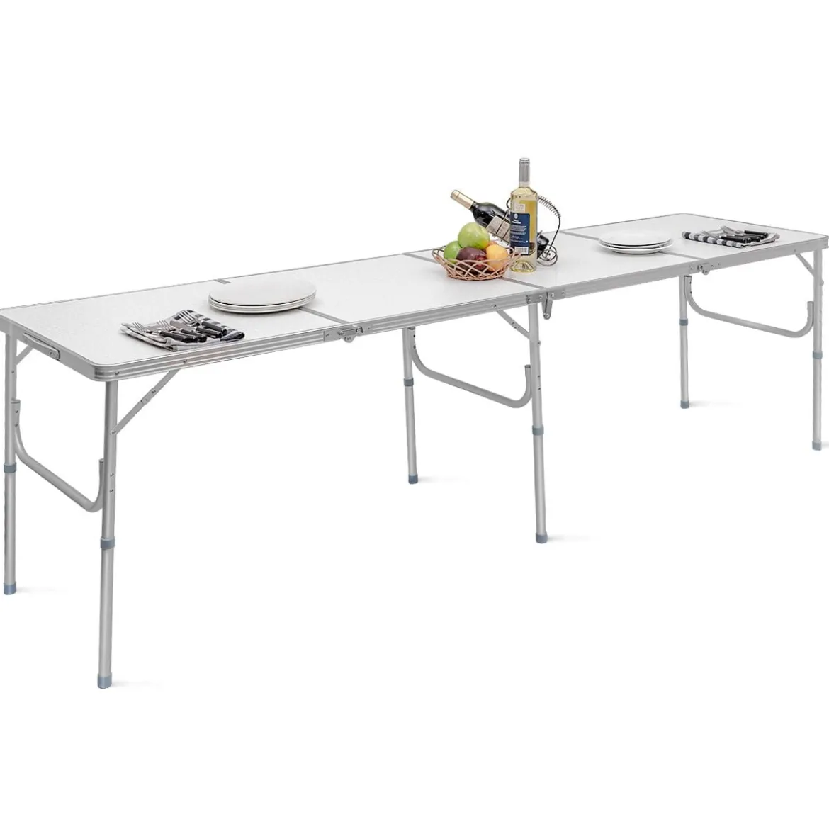 klappbarer Campingrtisch Aluminium Klapptisch 240 x 60 cm Picknicktisch Gartentisch für Indoor- und Outdoor Silber