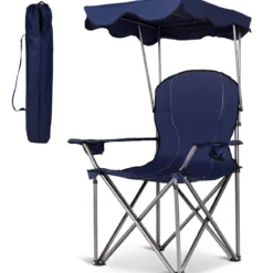 Klappbarer Campingstuhl mit Sonnendach Getränkehalter Tragtasche96,5 x 67,5 x 130 cm Blau