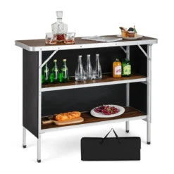Klappbarer Campingtisch aus Aluminium mit 2-stöckigen Regalen Campingschrank Kaffe