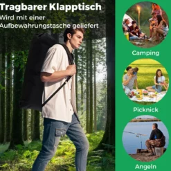 Klappbarer Campingtisch für Terrasse tragbarer Picknicktisch mit aufrollbarer Aluminium-Tischplatte & Netzkorb Silber