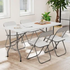 Klappbarer Campingtisch mit HDPE-Tischplatte & Tragegriff Gartentisch Klapptisch 152 x 70 cm Weiß