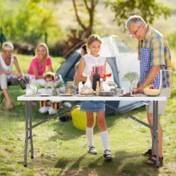 Klappbarer Campingtisch mit HDPE-Tischplatte & Tragegriff Gartentisch Klapptisch 152 x 70 cm Weiß