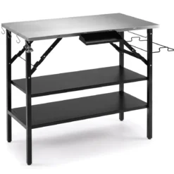 Klappbarer Campingtisch mit 2 Edelstahl Arbeitsplatten Tragbarer Grilltisch mit Gewürzregal