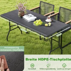 Klappbarer Campingtisch mit HDPE-Tischplatte & Tragegriff Gartentisch Klapptisch 152 x 70 cm