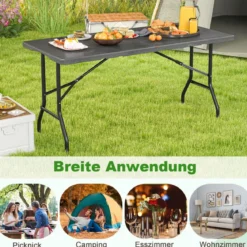 Klappbarer Campingtisch mit HDPE-Tischplatte & Tragegriff Gartentisch Klapptisch 152 x 70 cm