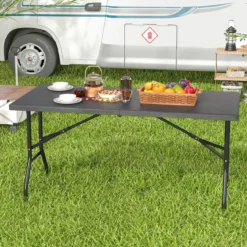 Klappbarer Campingtisch mit HDPE-Tischplatte & Tragegriff Gartentisch Klapptisch 152 x 70 cm