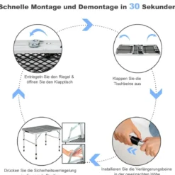 Klappbarer Campingtisch mit Eisengitter und Aluminiumrahmen für Innen- und Außenbereiche Silber