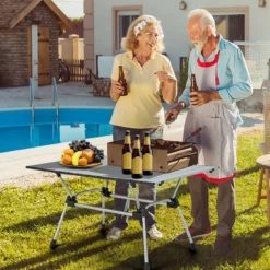 Klappbarer Campingtisch mit Tragetasche 4-stufig Höhenverstellbar 90 x 60,5 x 52 cm Silber