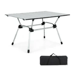 Klappbarer Campingtisch mit Tragetasche 4-stufig Höhenverstellbar 90 x 60,5 x 52 cm Silber