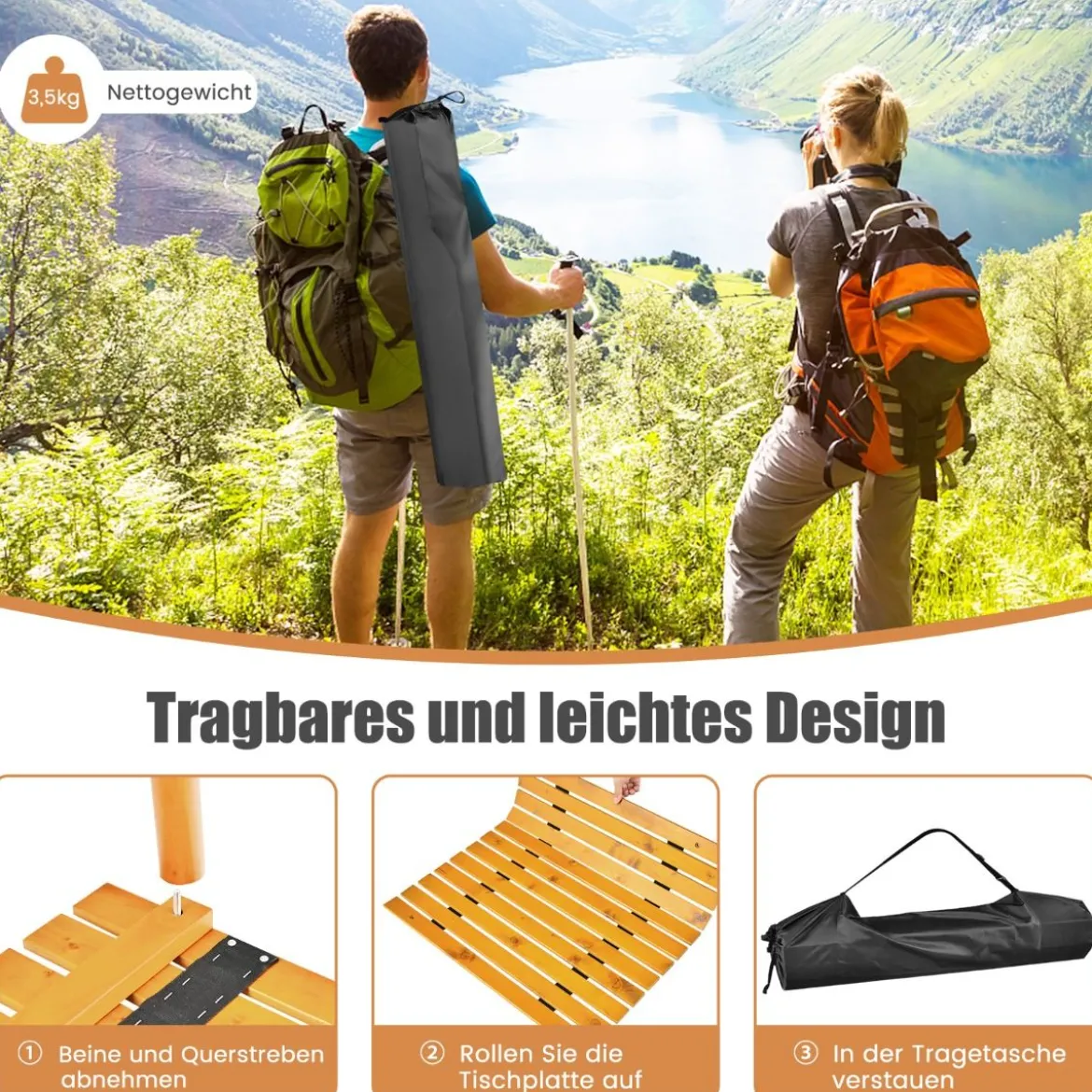 Klappbarer Campingtisch mit Tragetasche für Strand Picknicks & Angelausflüge Natur